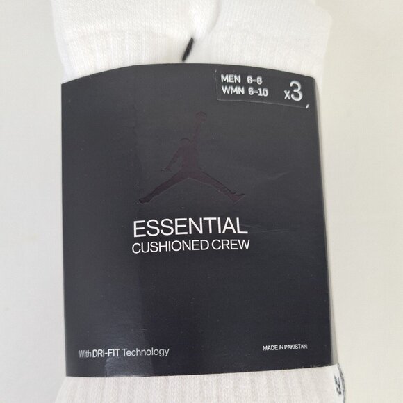 Jordan Essential Crew 3 Pack Socks Dri-Fit White - Picture 4 of 7